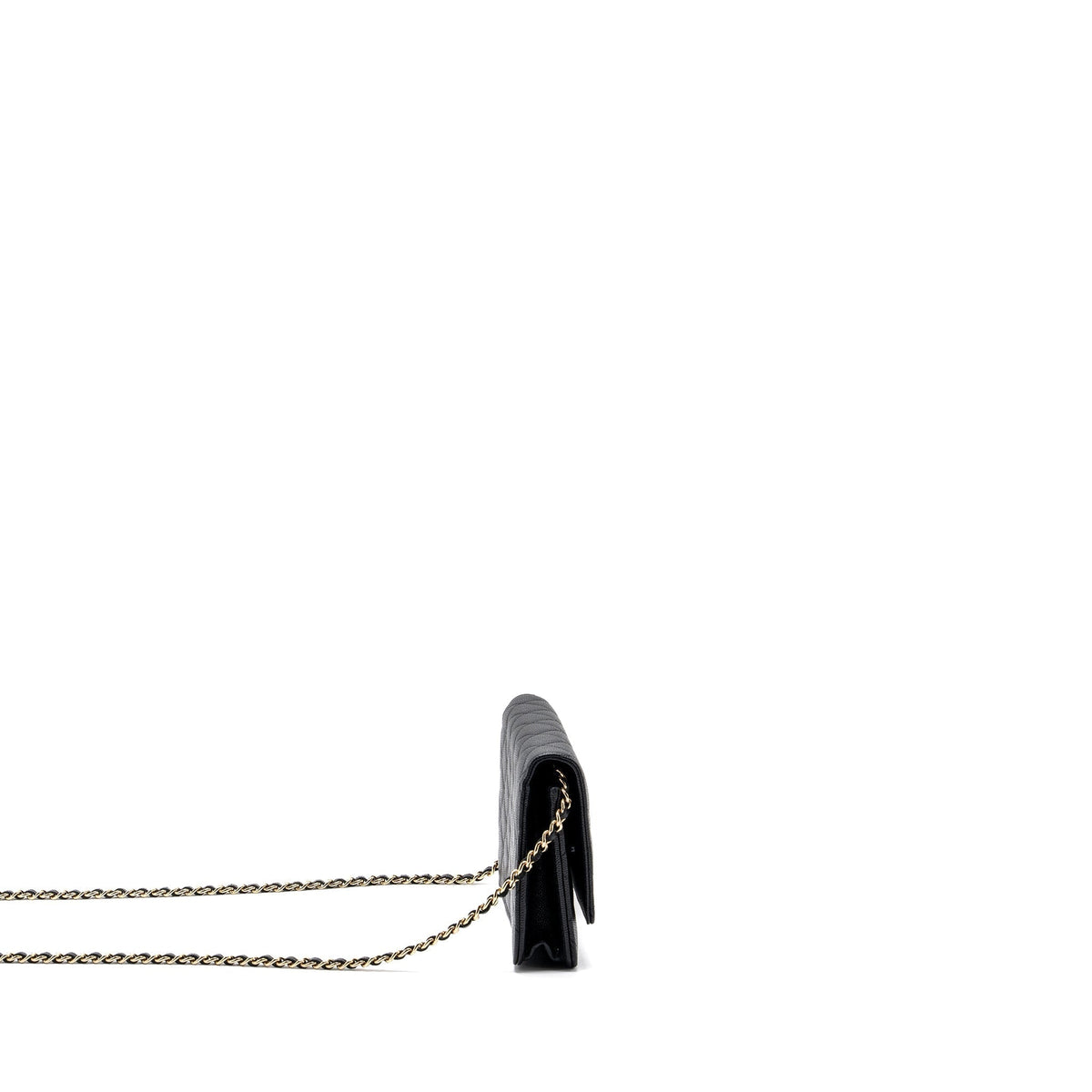 CHANEL DETAILED LOGO WALLET ON CHAIN BLACK CAVIAR LGHW (MICROCHIP)