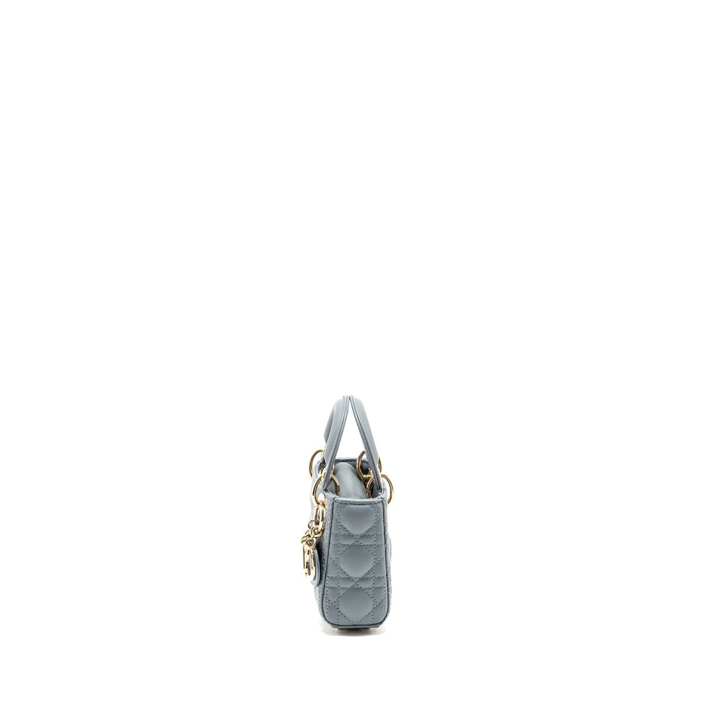 DIOR MICRO LADY DIOR LAMBSKIN GREY LGHW