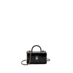 CHANEL 23K TOP HANDLE VANITY BAG SHINY CALFSKIN BLACK GHW (MICROCHIP)