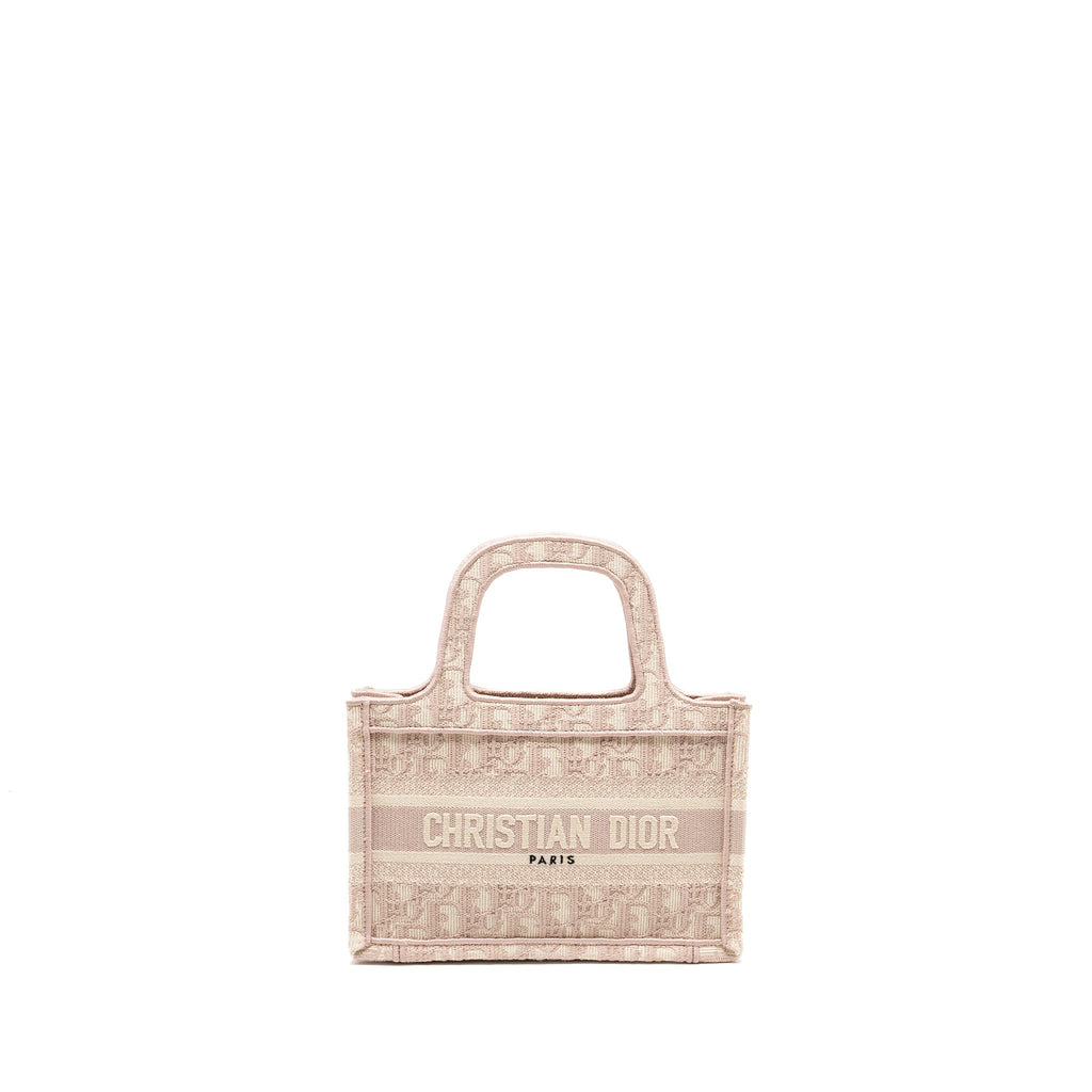 DIOR MINI BOOK TOTE OBLIQUE EMBROIDERY PINK