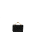 CHANEL DETAIL TOP HANDLE WALLET ON CHAIN LAMBSKIN BLACK BRUSHED GHW (MICROCHIP)