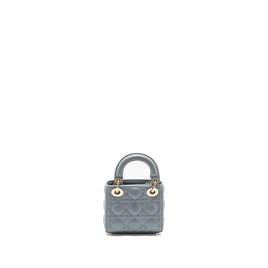 DIOR MICRO LADY DIOR LAMBSKIN GREY LGHW