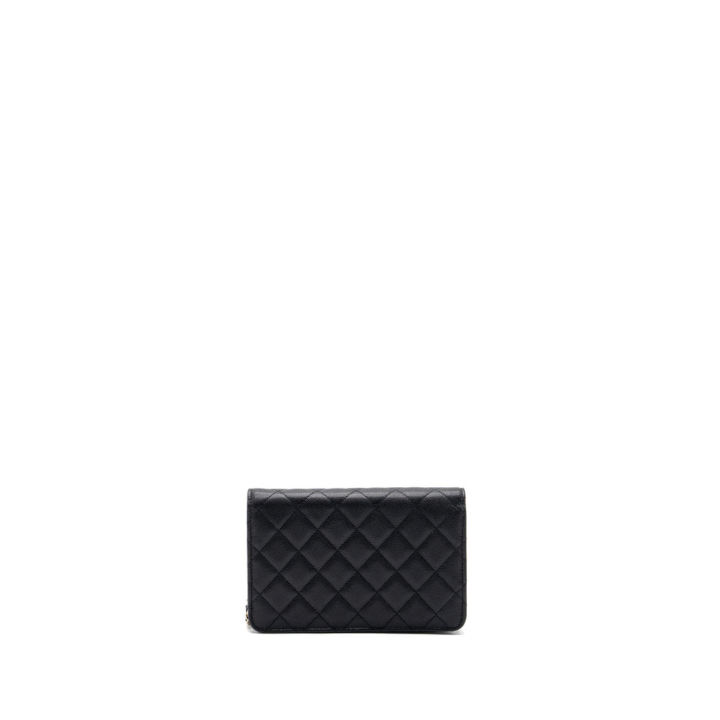 CHANEL DETAILED LOGO WALLET ON CHAIN BLACK CAVIAR LGHW (MICROCHIP)