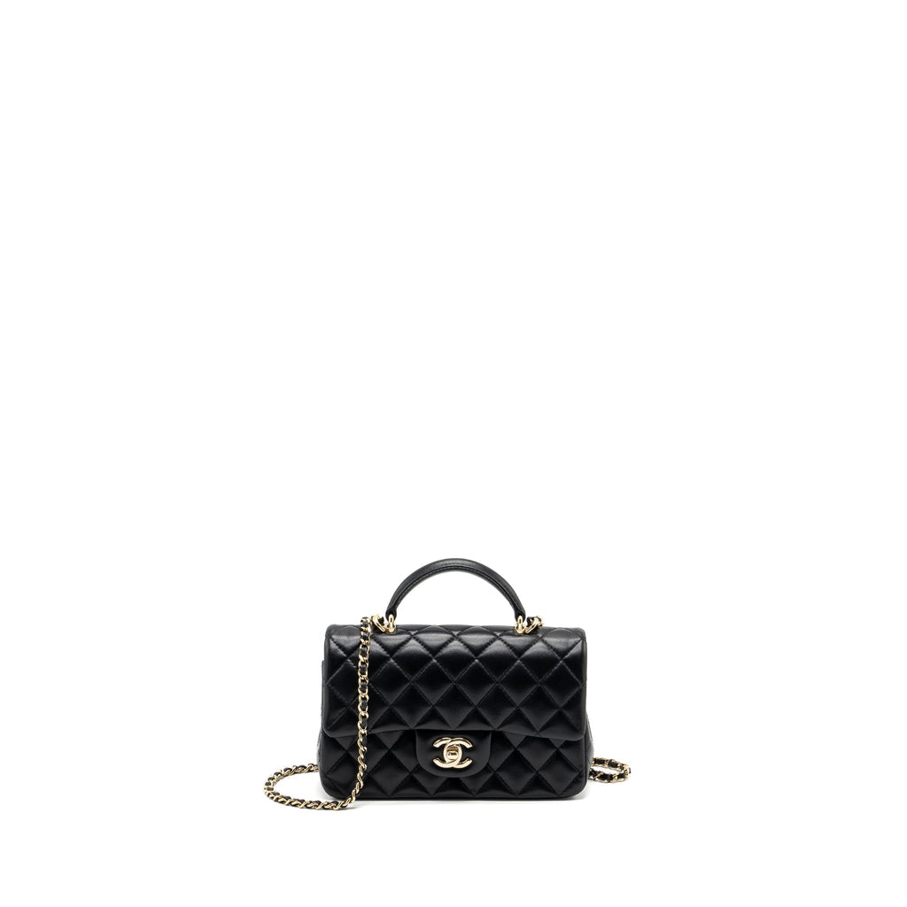 CHANEL TOP HANDLE MINI RECTANGULAR LAMBSKIN BLACK LGHW(MICROCHIP)