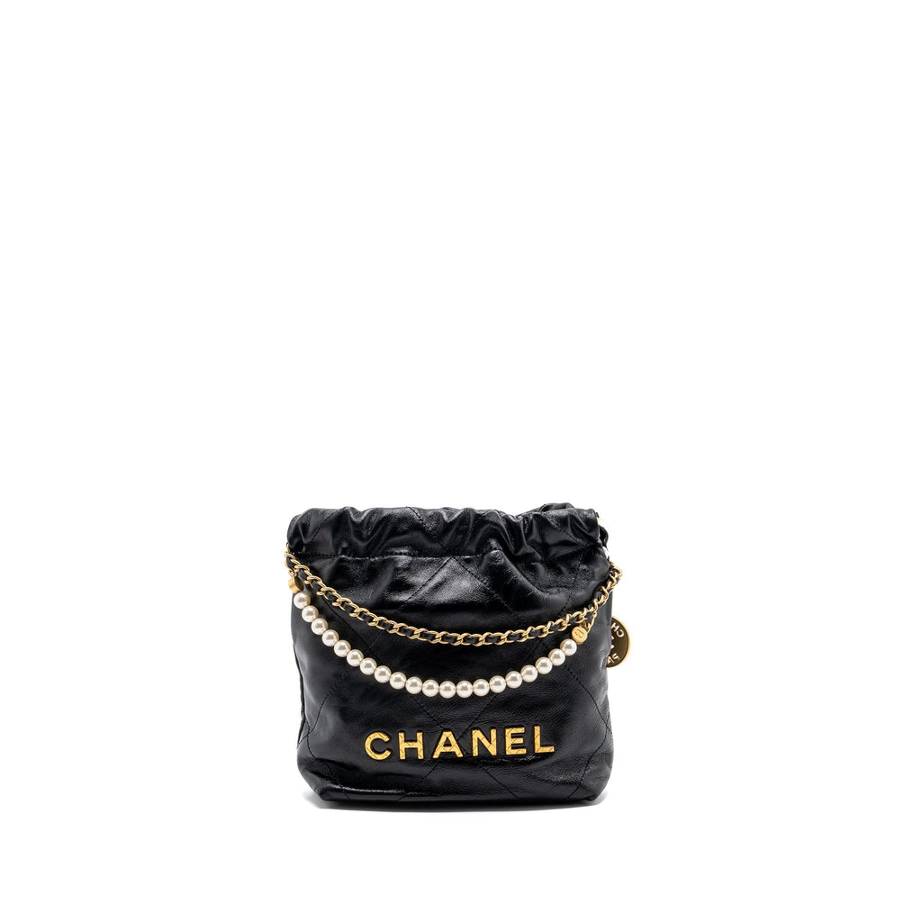 CHANEL 23S MINI 22 BAG WITH PEARL SHINY CALFSKIN GHW (MICROCHIP)