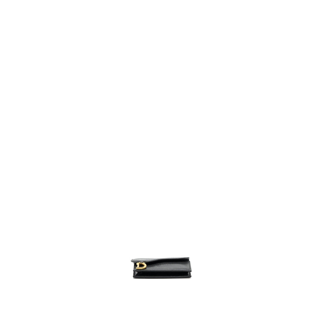 DIOR SADDLE FLAP CARD HOLDER GOATSKIN BLACK GHW