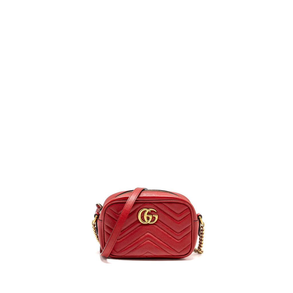 GUCCI GG MARMONT MATELASSE CAMERA BAG RED LEATHER RED GHW