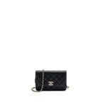 CHANEL DETAILED LOGO WALLET ON CHAIN BLACK CAVIAR LGHW (MICROCHIP)