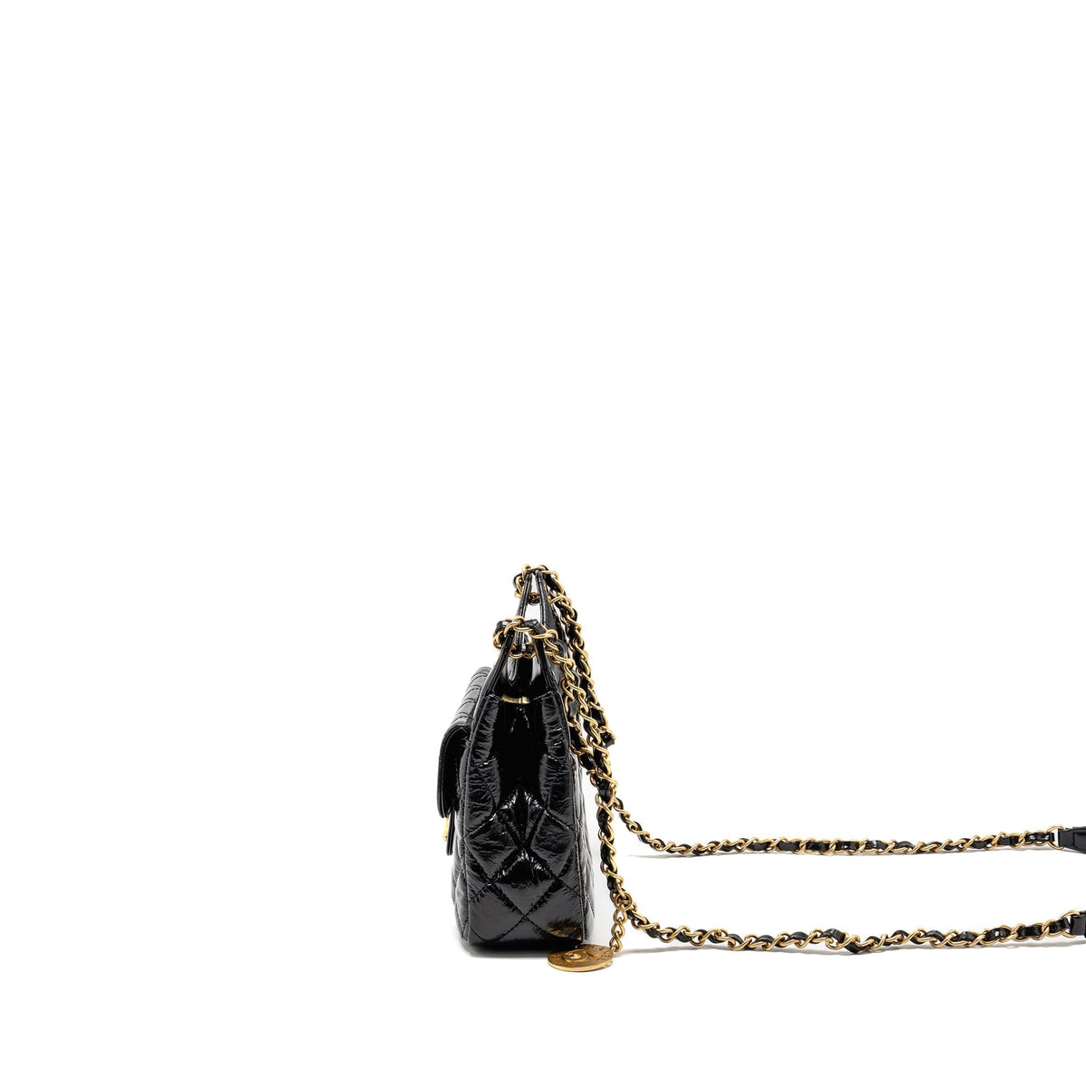 CHANEL 23C SMALL HOBO BAG SHINY CALFSKIN BLACK BRUSHED GHW (MICROCHIP)