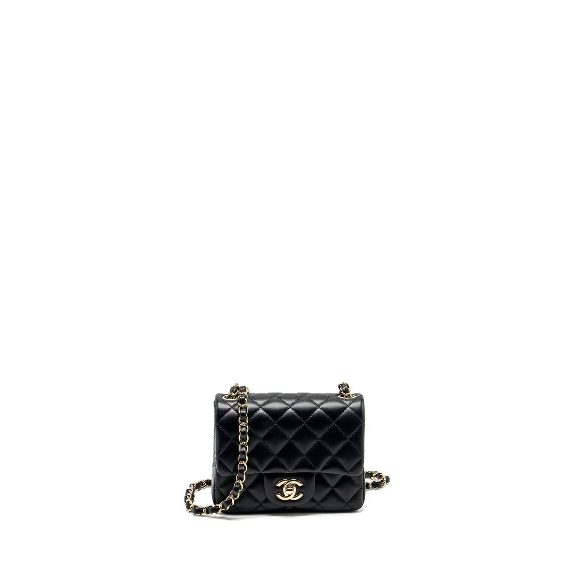CHANEL MINI SQUARE FLAP BAG LAMBSKIN BLACK LGHW (MICROCHIP)