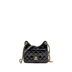 CHANEL 23C SMALL HOBO BAG SHINY CALFSKIN BLACK BRUSHED GHW (MICROCHIP)