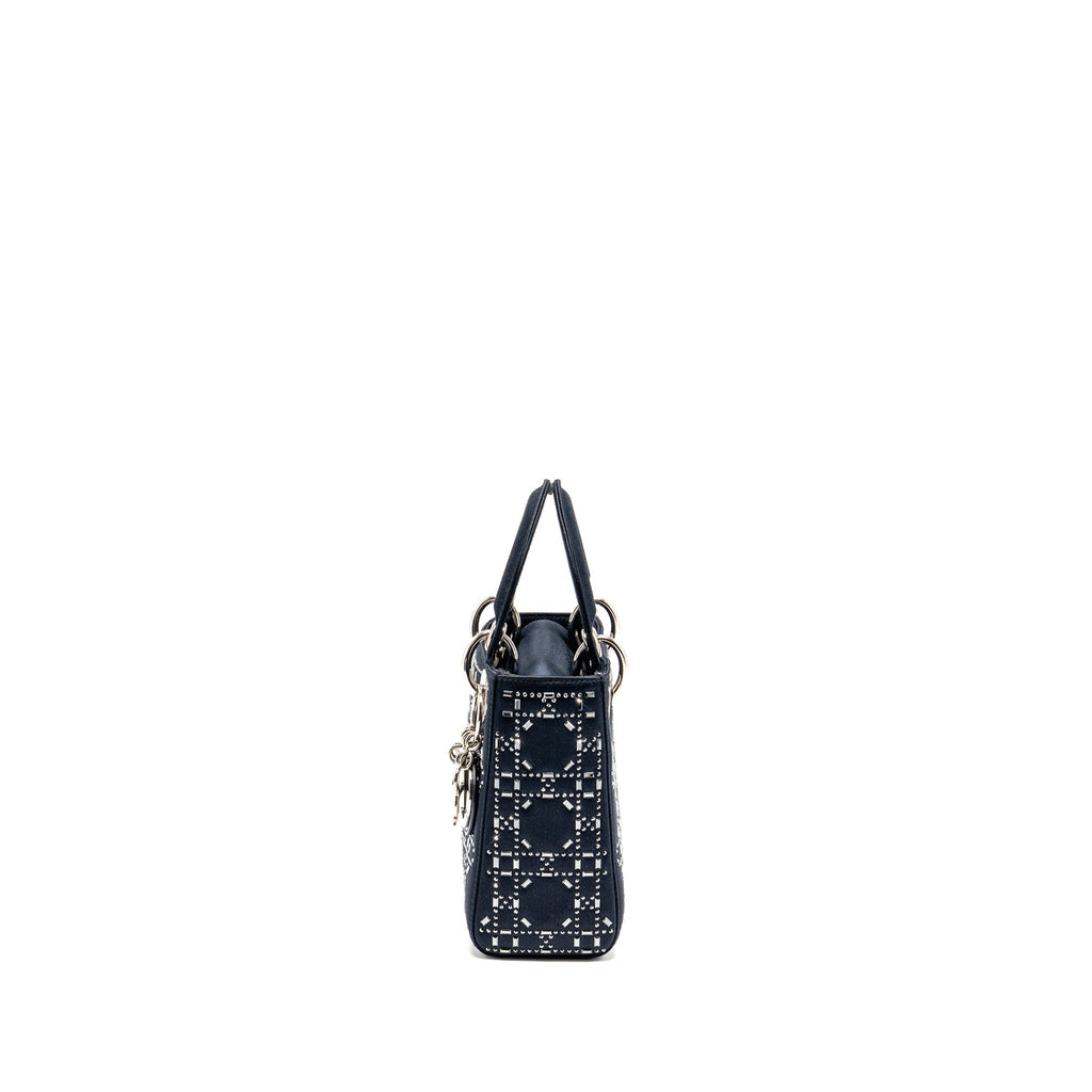 DIOR MINI LADY DIOR SATIN CRYSTAL DARK BLUE SHW