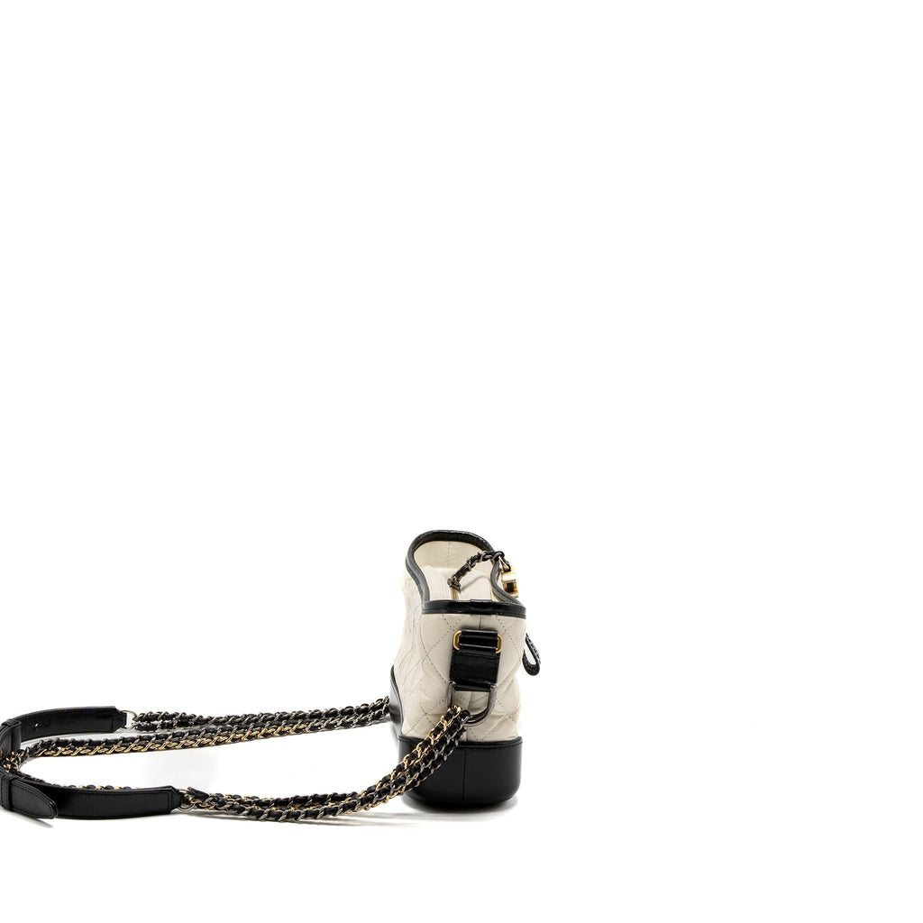 CHANEL SMALL GABRIELLE HOBO BAG AGED CALFSKIN WHITE/BLACK MULTICOLOUR HARDWARE