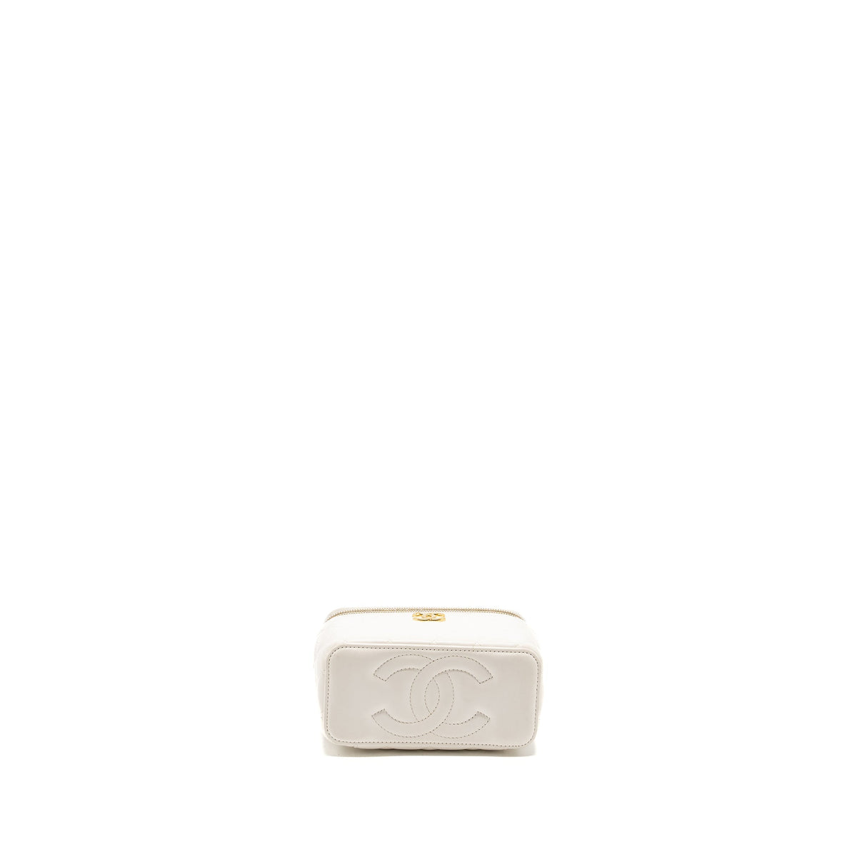 CHANEL LETTER/CC LOGO CHAIN LONG VANITY CASE LAMBSKIN WHITE GHW(MICROCHIP)
