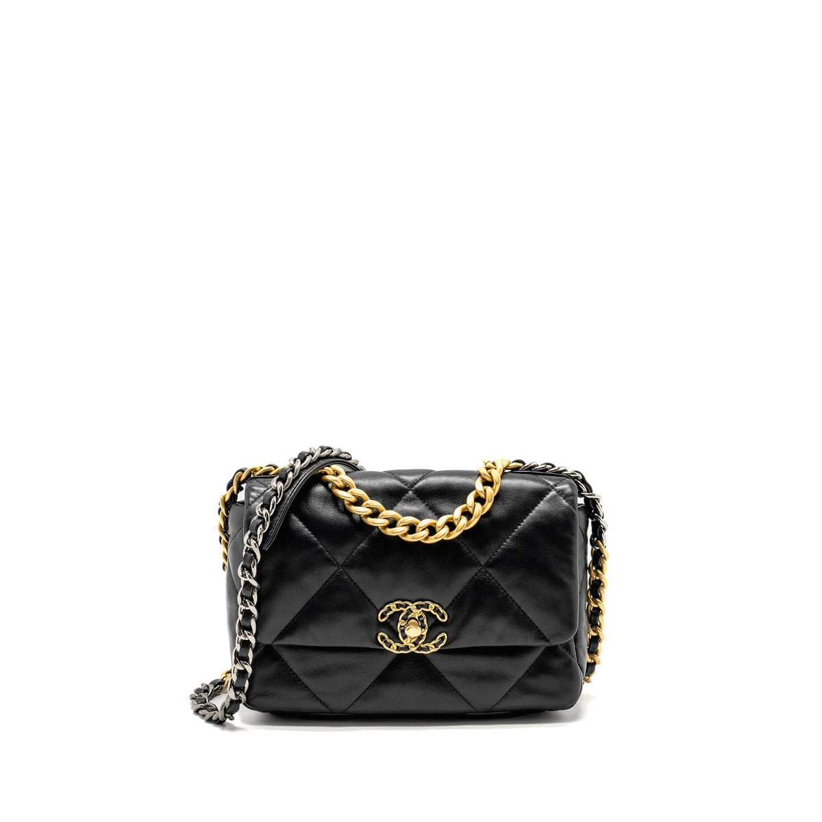 CHANEL SMALL 19BAG LAMBSKIN BLACK MULTICOLOUR HARDWARE