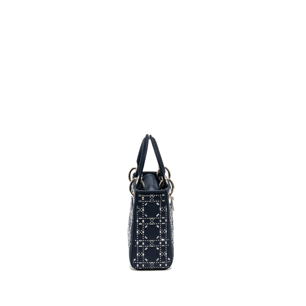 DIOR MINI LADY DIOR SATIN CRYSTAL DARK BLUE SHW