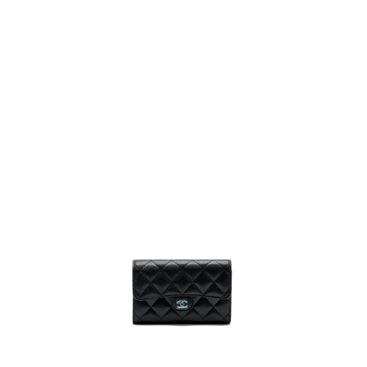 CHANEL QUILTED MEDIUM FLAP COMPACT WALLET CAVIAR BLACK GHW (MICROCHIP)