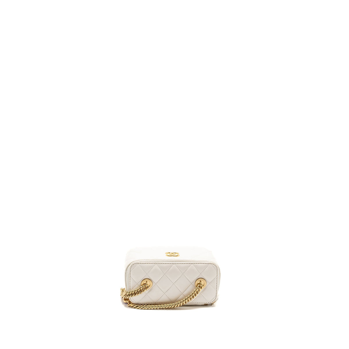 CHANEL LETTER/CC LOGO CHAIN LONG VANITY CASE LAMBSKIN WHITE GHW(MICROCHIP)