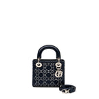 DIOR MINI LADY DIOR SATIN CRYSTAL DARK BLUE SHW