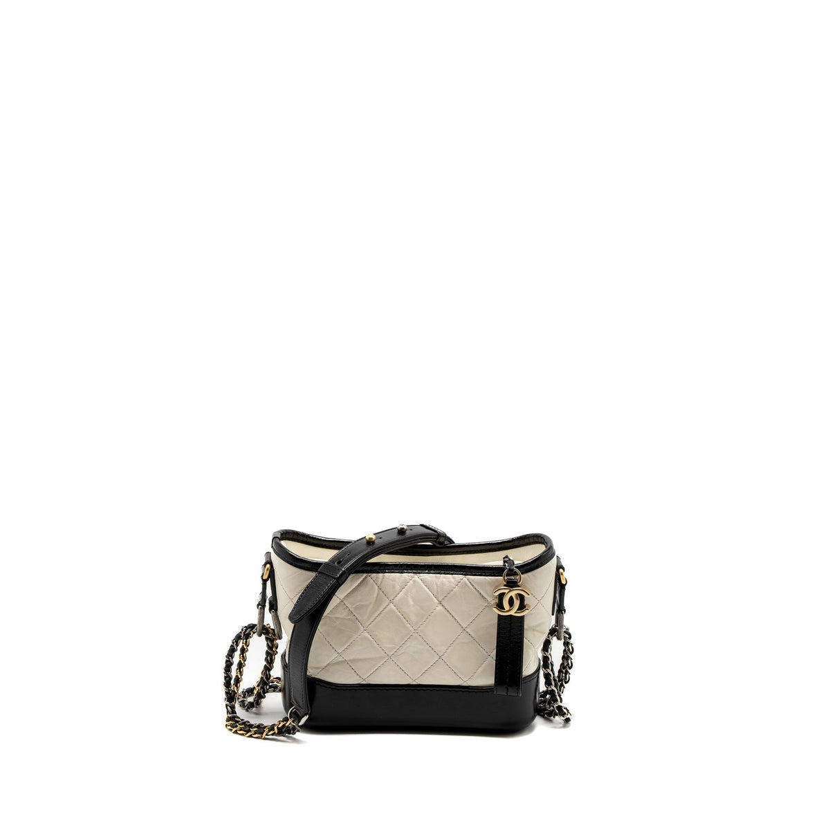 CHANEL SMALL GABRIELLE HOBO BAG AGED CALFSKIN WHITE/BLACK MULTICOLOUR HARDWARE