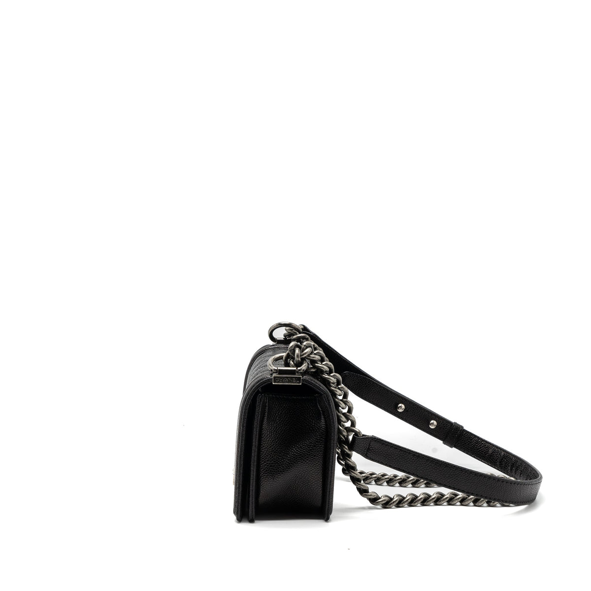 CHANEL SMALL BOY BAG CAVIAR BLACK RUTHENIUM HARDWARE