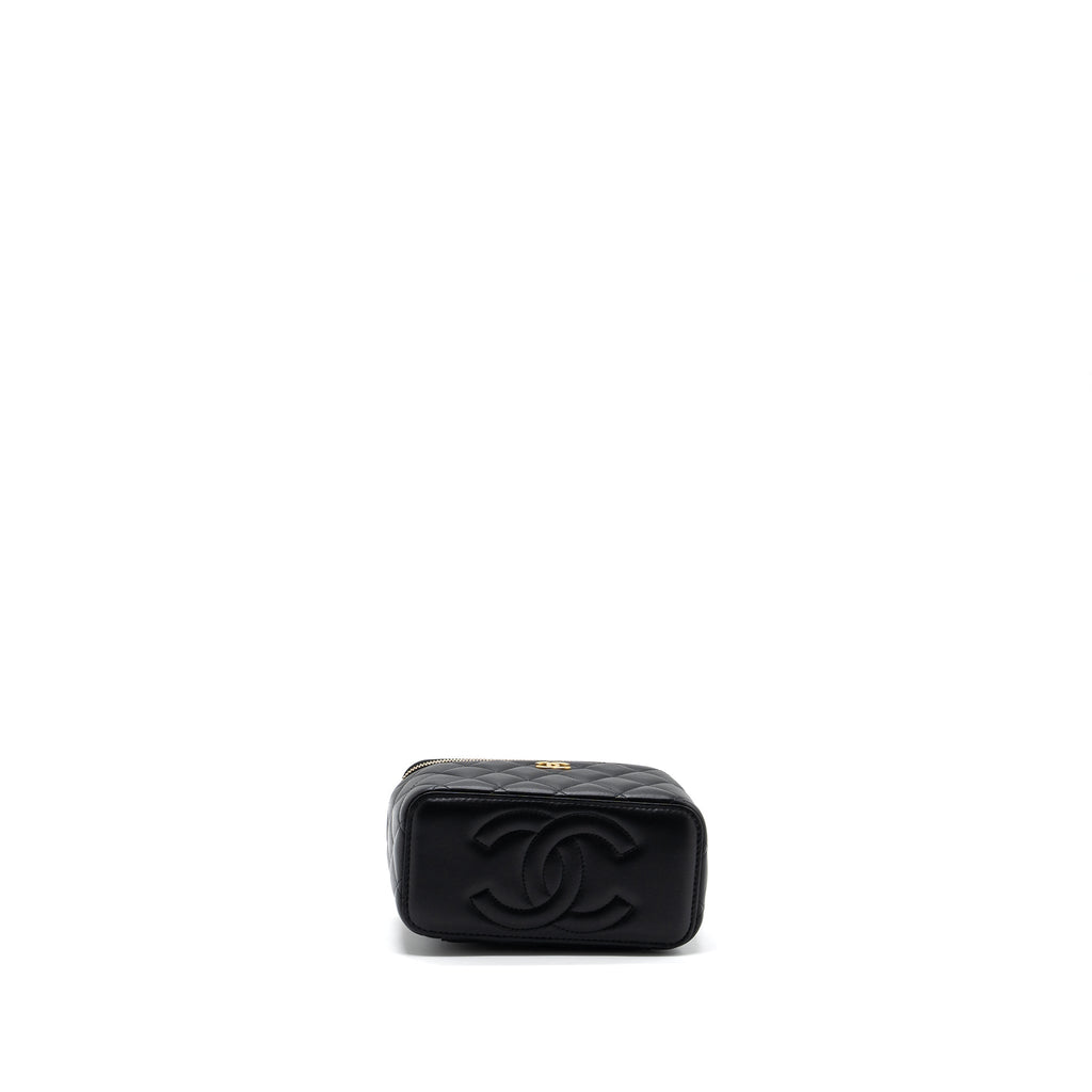 CHANEL TOP HANDLE LONG VANITY WITH CHAIN LAMBSKIN BLACK GHW(MICROCHIP)