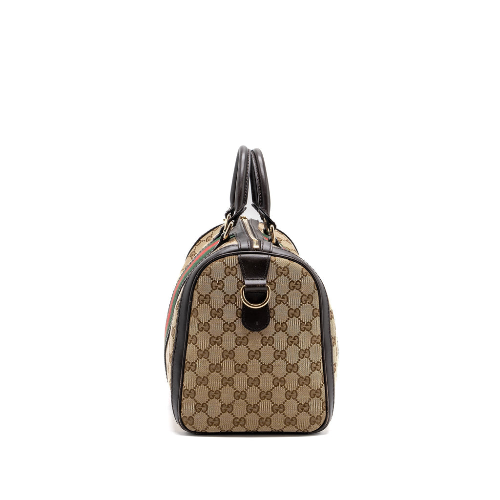 GUCCI BOSTON BAG GG SUPREME CANVAS BROWN LGHW