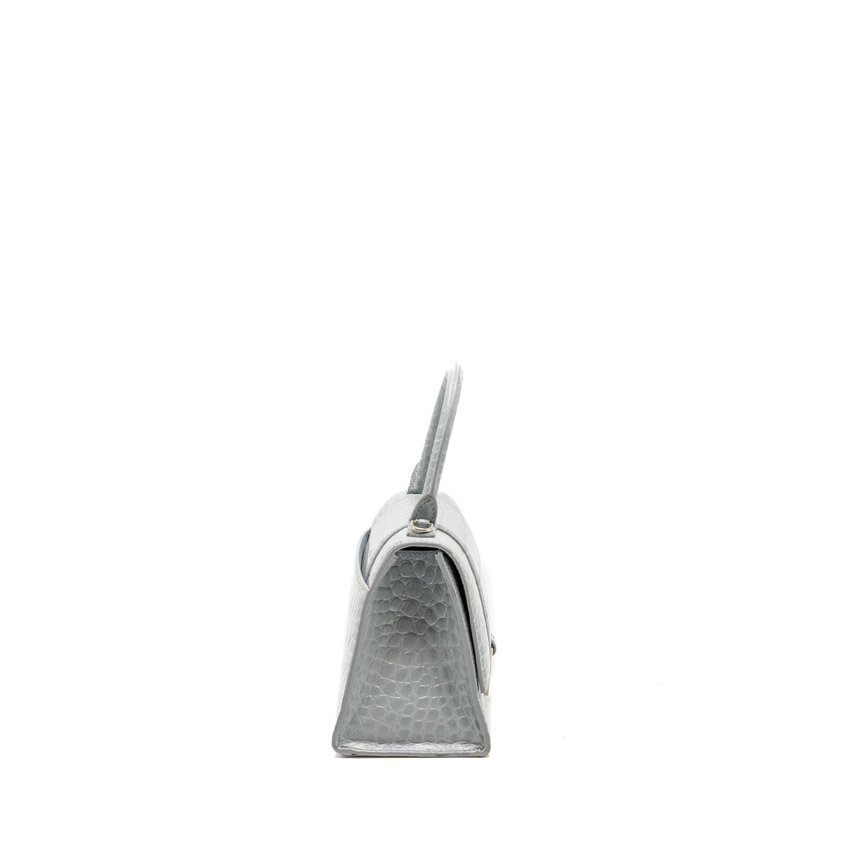 BALENCIAGA SMALL HOURGLASS BAG CROC-EMBOSSED CALFSKIN GREY SHW