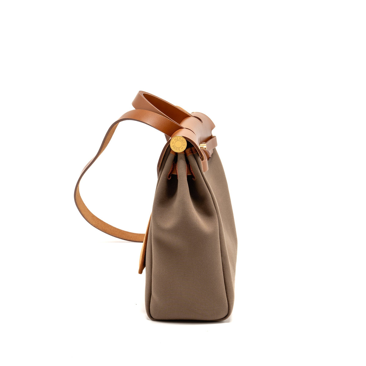 Hermes Herbag 31 zip bag canvas / hunter leather etoupe / dune / fauve GHW