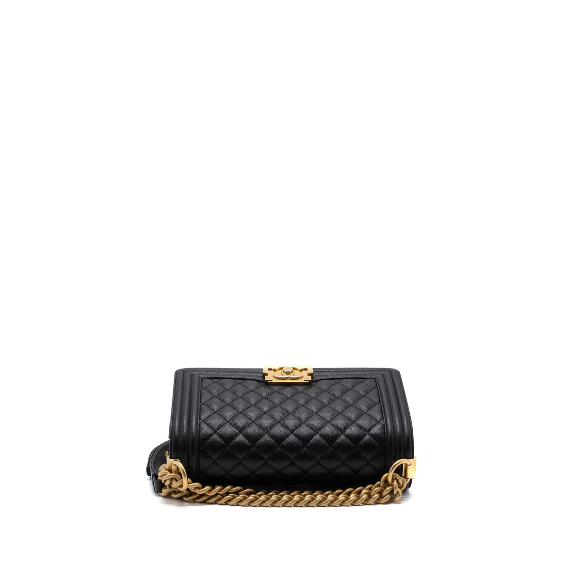 CHANEL MEDIUM CLASSIC BOY BAG CAVIAR BLACK BRUSHED GHW (MICROCHIP)