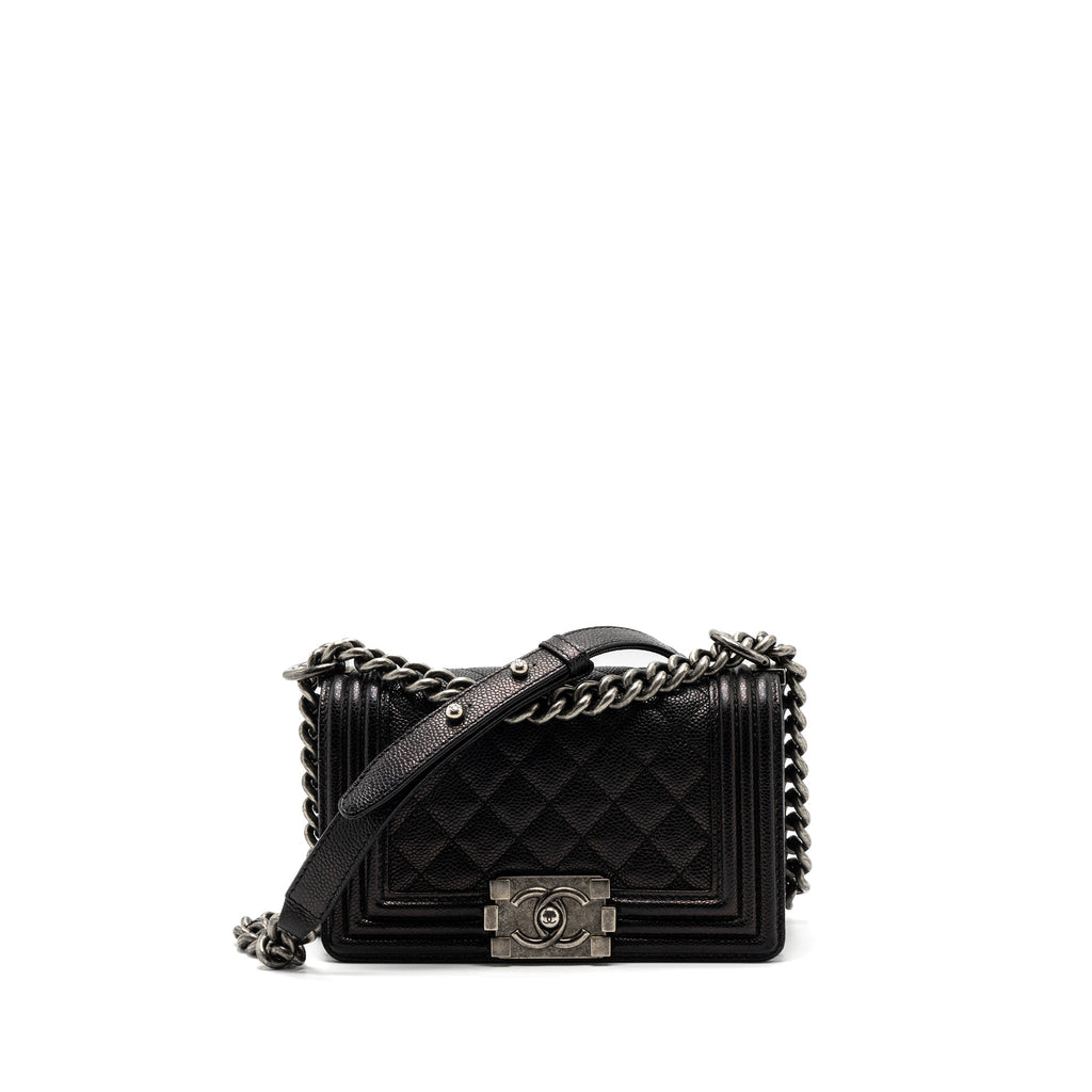 CHANEL SMALL BOY BAG CAVIAR BLACK RUTHENIUM HARDWARE