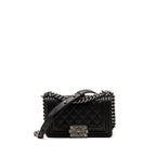 CHANEL SMALL BOY BAG CAVIAR BLACK RUTHENIUM HARDWARE
