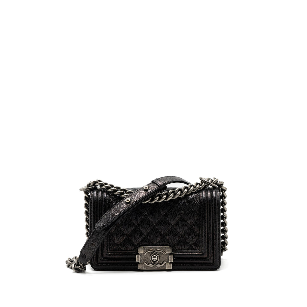 CHANEL SMALL BOY BAG CAVIAR BLACK RUTHENIUM HARDWARE