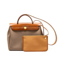 Hermes Herbag 31 zip bag canvas / hunter leather etoupe / dune / fauve GHW