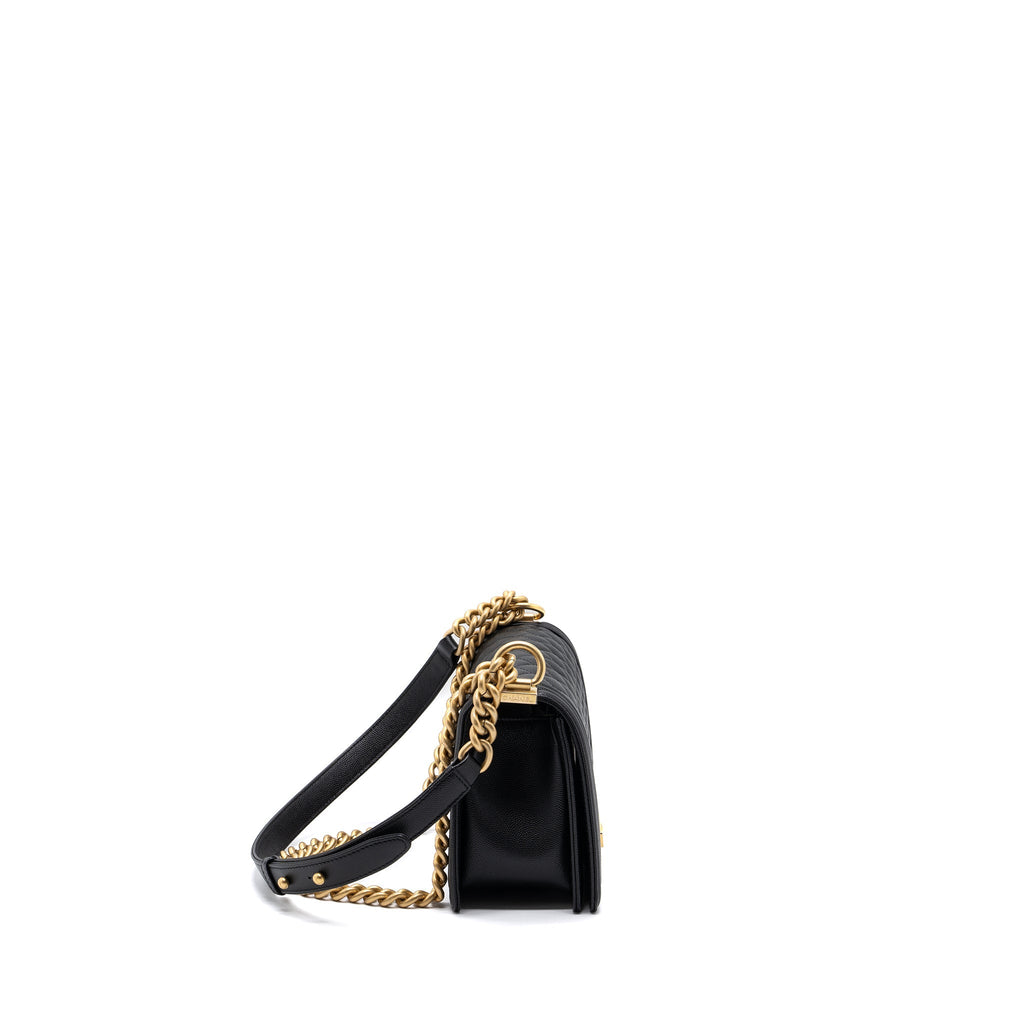 CHANEL MEDIUM CLASSIC BOY BAG CAVIAR BLACK BRUSHED GHW (MICROCHIP)