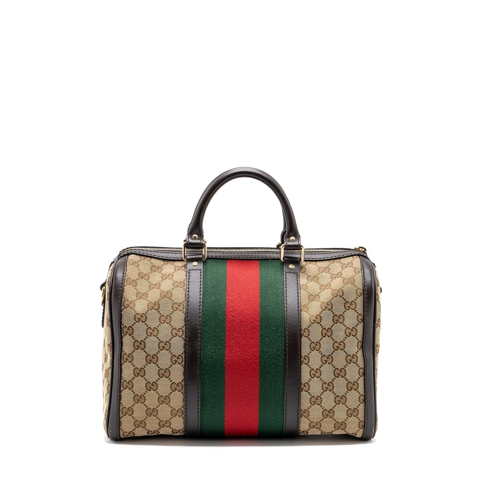 GUCCI BOSTON BAG GG SUPREME CANVAS BROWN LGHW