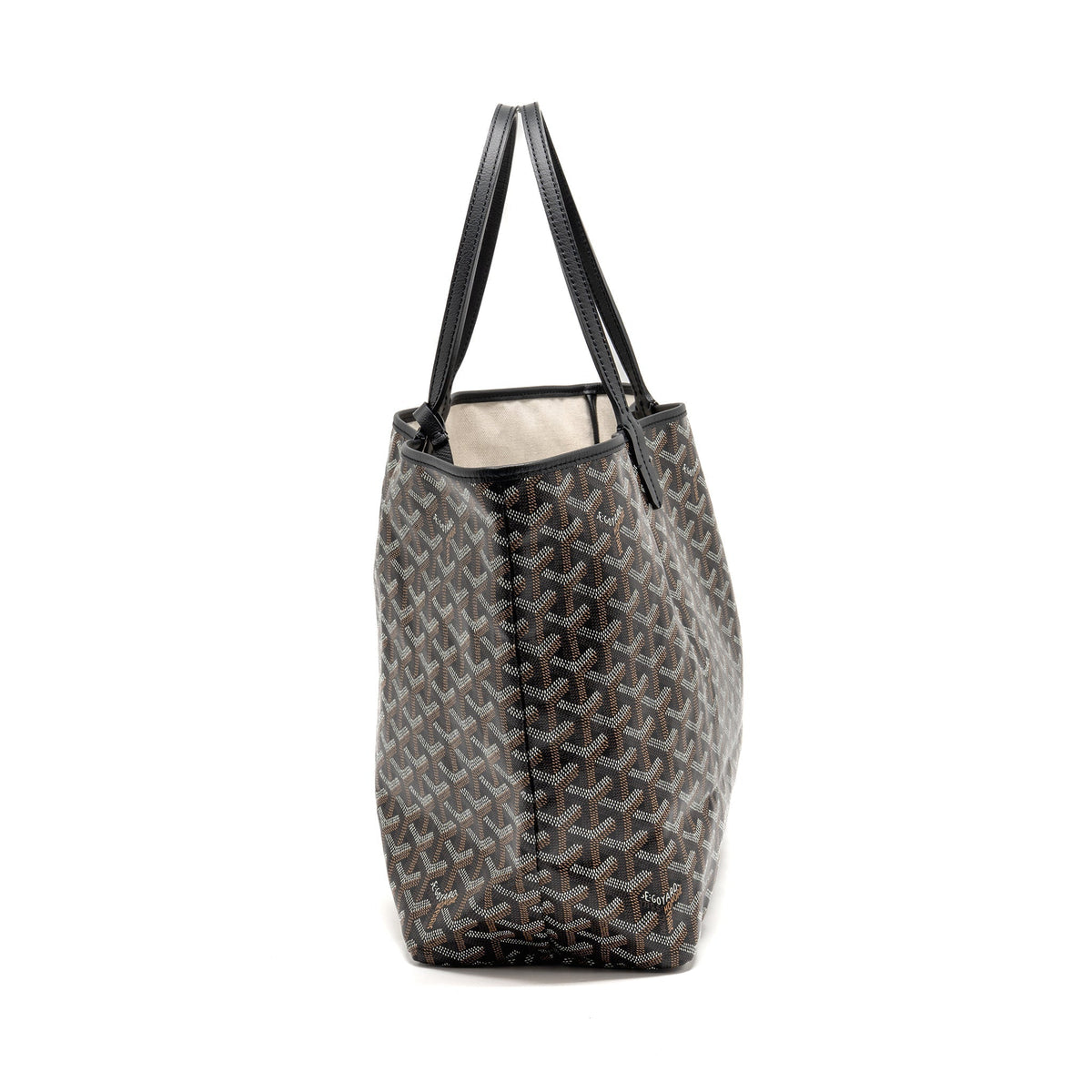 GOYARD SAINT LOUIS PM TOTE GOYARDINE CANVAS/CALFSKIN BLACK SHW