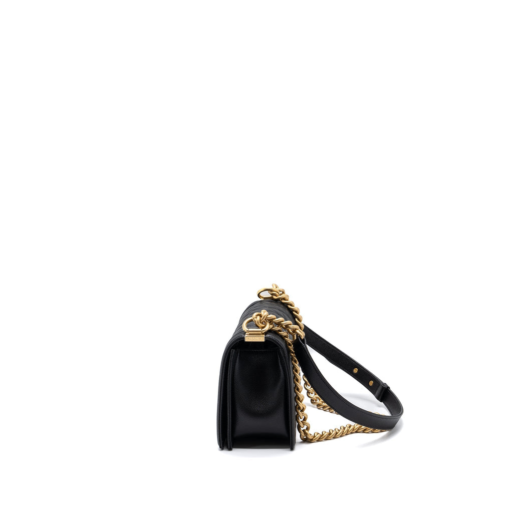 CHANEL MEDIUM CLASSIC BOY BAG CAVIAR BLACK BRUSHED GHW (MICROCHIP)