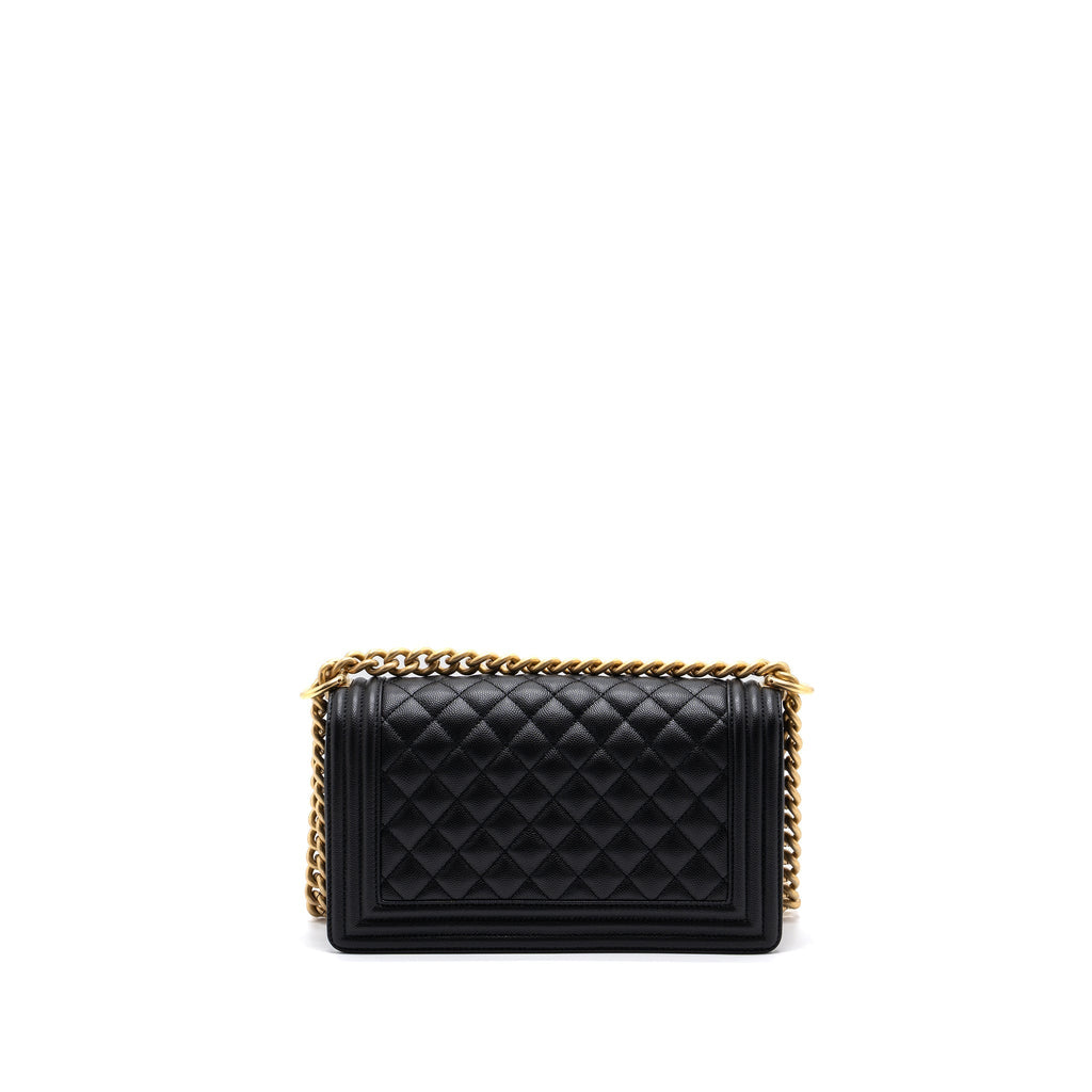 CHANEL MEDIUM CLASSIC BOY BAG CAVIAR BLACK BRUSHED GHW (MICROCHIP)