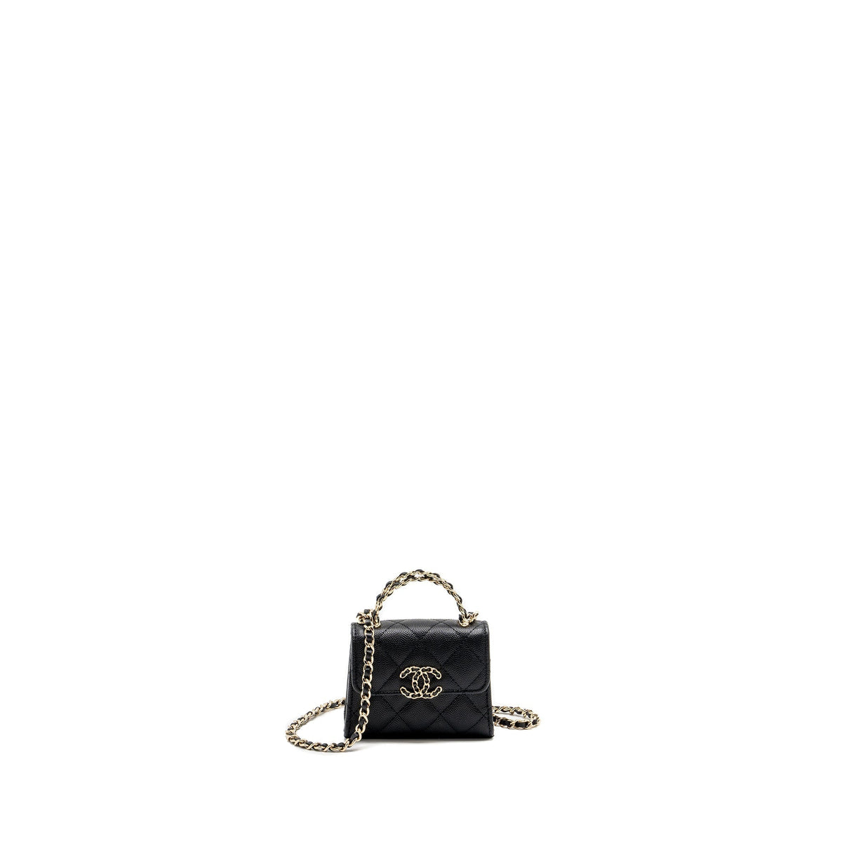 CHANEL TOP HANDLE MINI FLAP BAG CAVIAR BLACK LGHW (MICROCHIP)