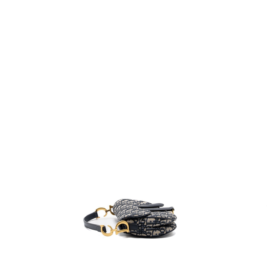 DIOR MINI SADDLE BAG BLUE OBLIQUE JACQUARD GHW