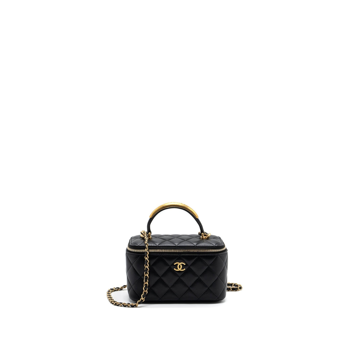 CHANEL TOP HANDLE LONG VANITY WITH CHAIN LAMBSKIN BLACK GHW(MICROCHIP)