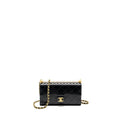 CHANEL QUILTED PEARL LONG WALLET ON CHAIN GOATSKIN BLACK GHW