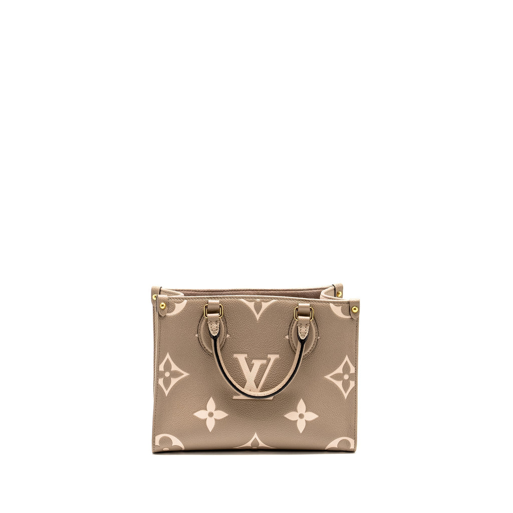 LOUIS VUITTON ONTHEGO PM BICOLOUR MONOGRAM EMPREINTE LEATHER TOURTERELLE/CREME GHW