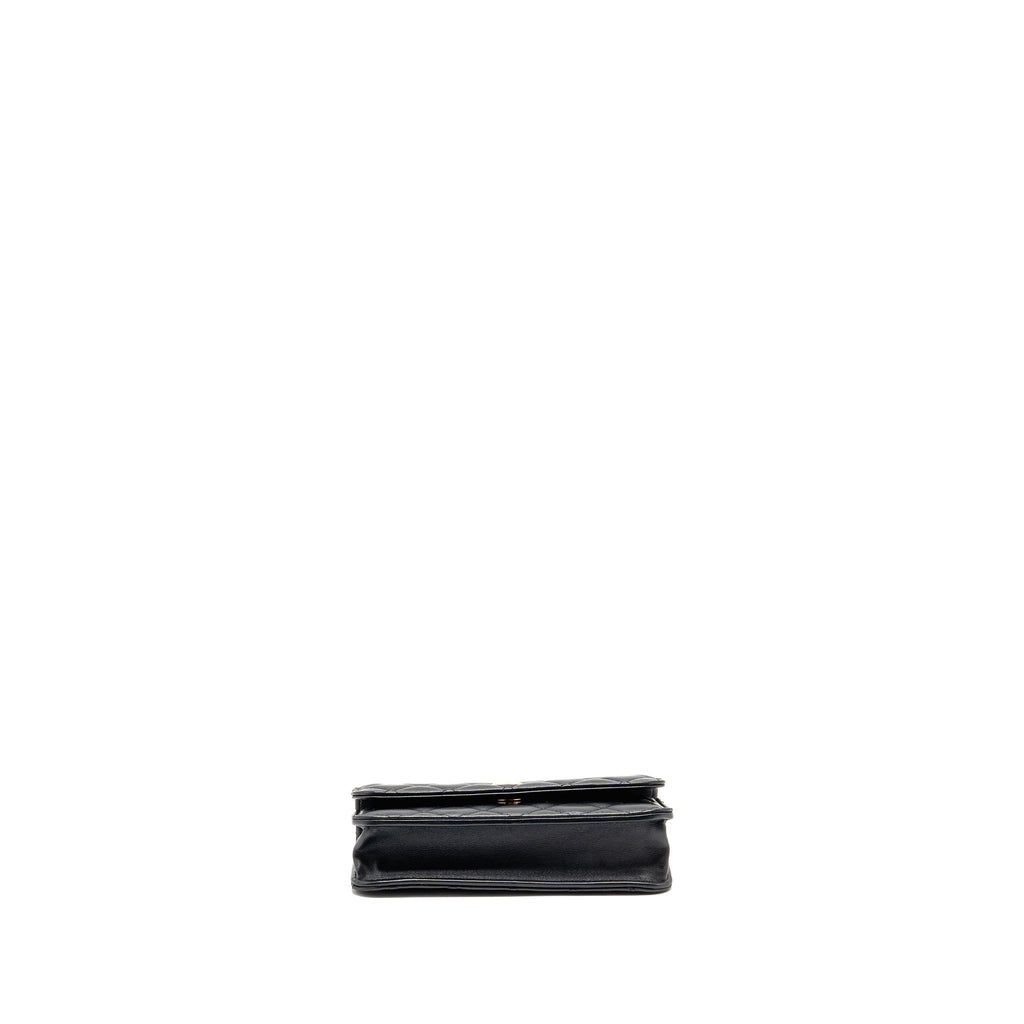 CHANEL PEARL CRUSH MINI WALLET ON CHAIN LAMBSKIN BLACK GHW (MICROCHIP)