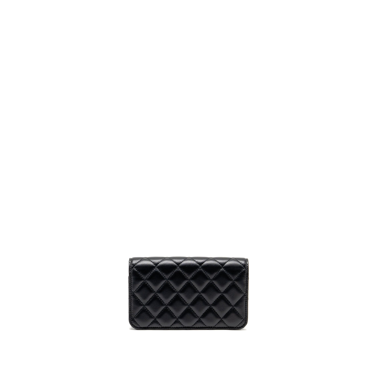 CHANEL PEARL CRUSH MINI WALLET ON CHAIN LAMBSKIN BLACK GHW (MICROCHIP)