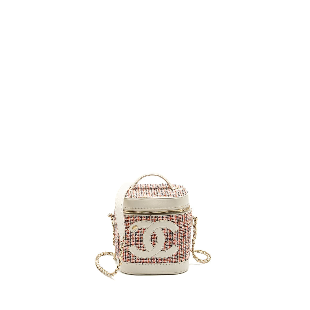 CHANEL TOP HANDLE VANITY CASE WITH CHAIN TWEED MULTICOLOUR WHITE LGHW