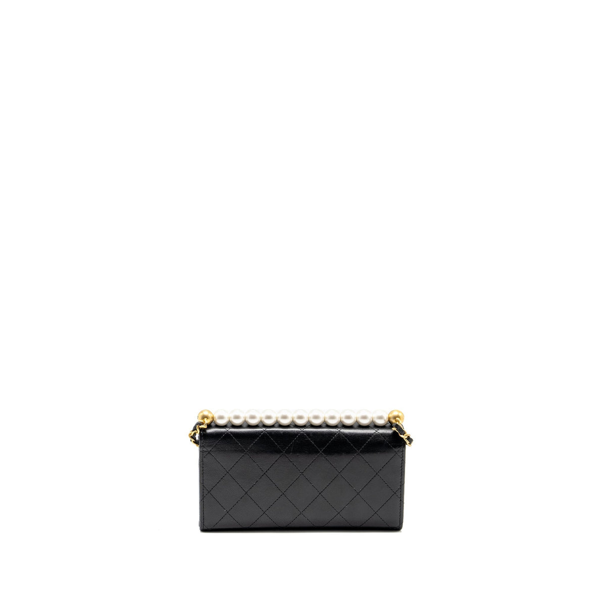 CHANEL QUILTED PEARL LONG WALLET ON CHAIN GOATSKIN BLACK GHW