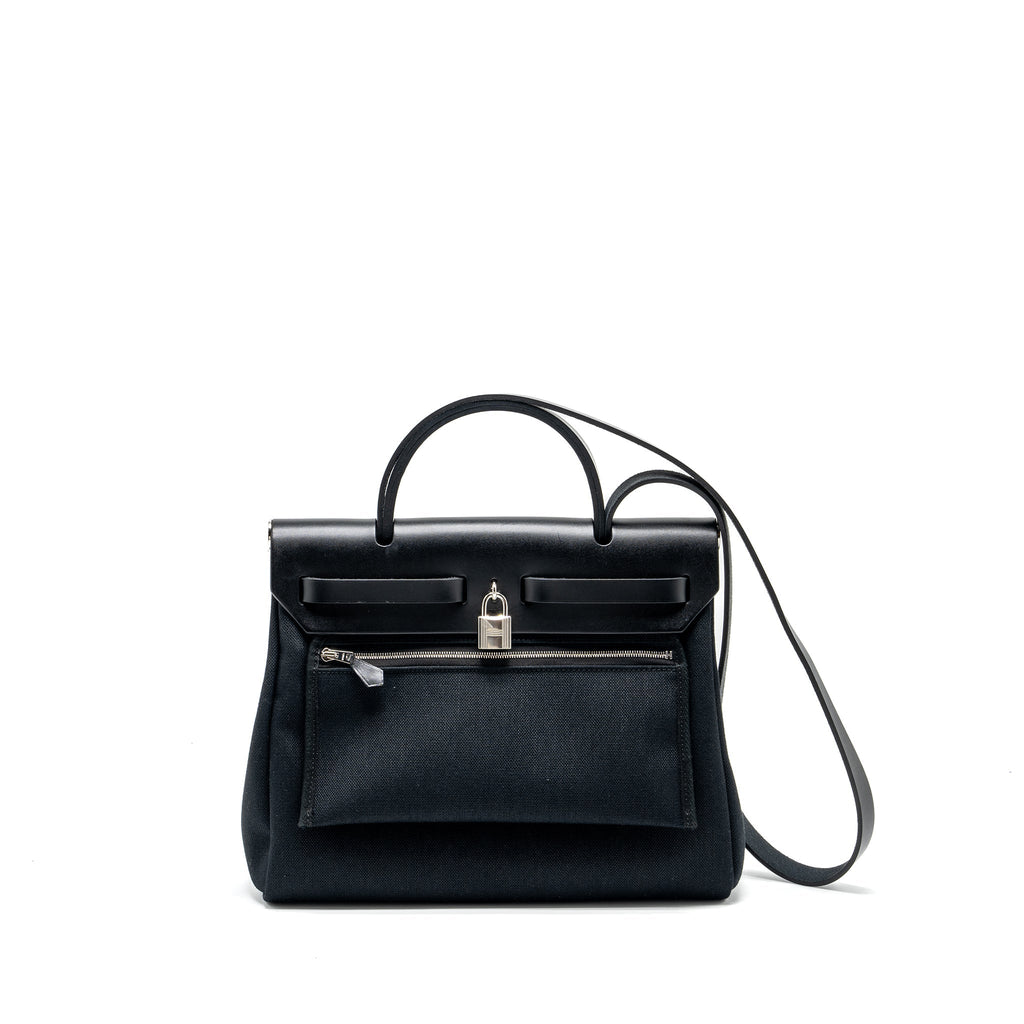 HERMES HERBAG 31 ZIP BAG CANVAS/HUNTER BLACK SHW
