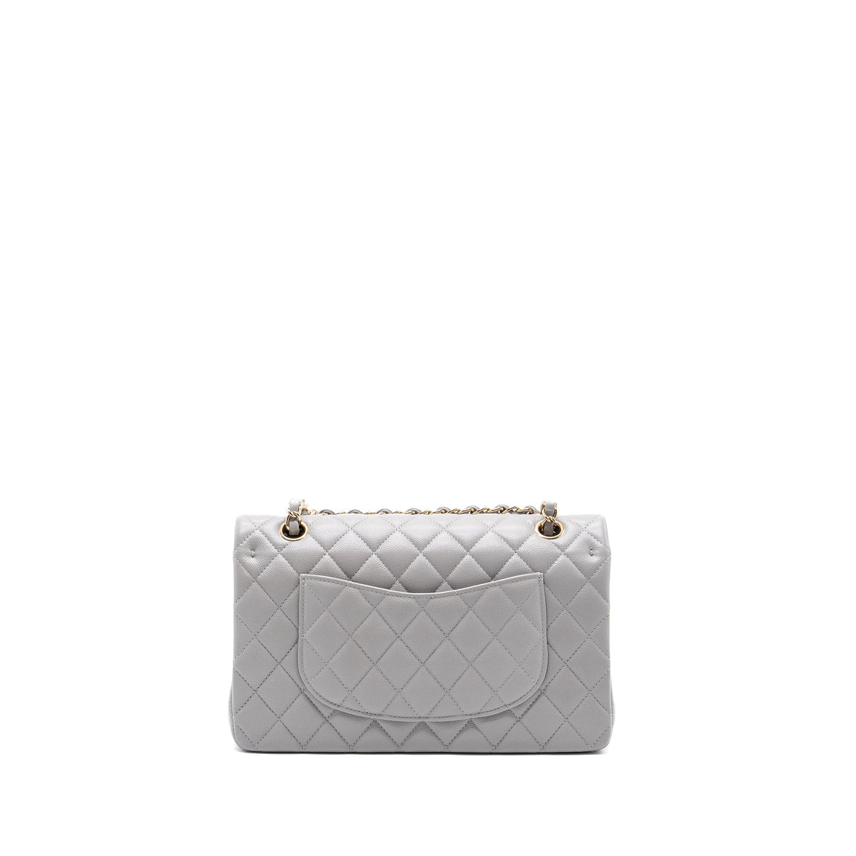 CHANEL CLASSIC MEDIUM DOUBLE FLAP BAG CAVIAR LIGHT GREY LGHW (MICROCHIP)